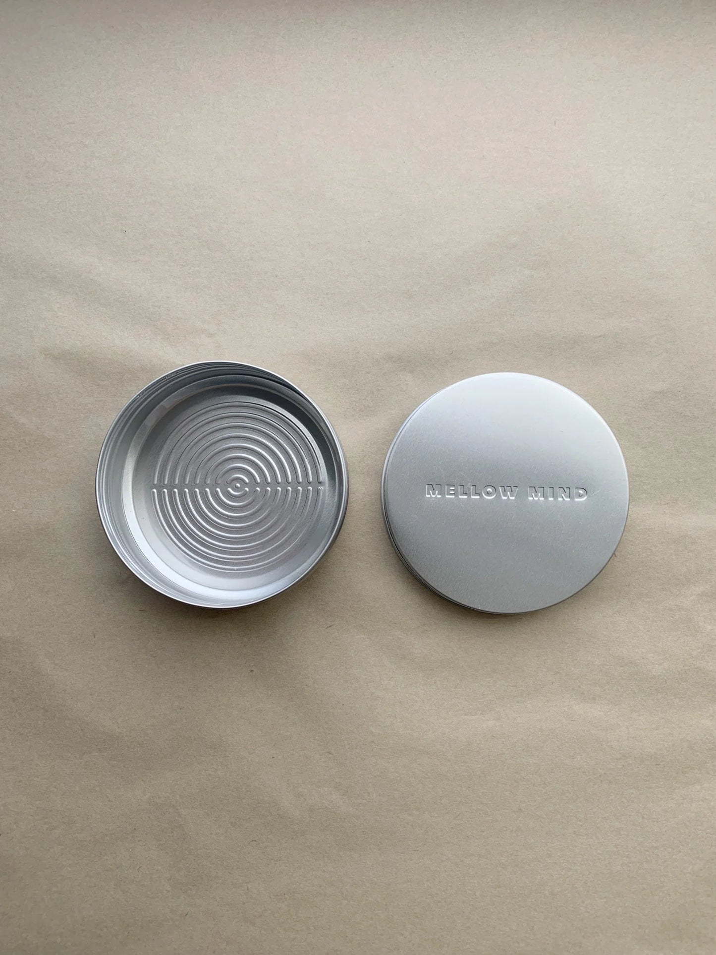Aluminum soap travel tin with ridged base to keep shampoo bars dry during travel