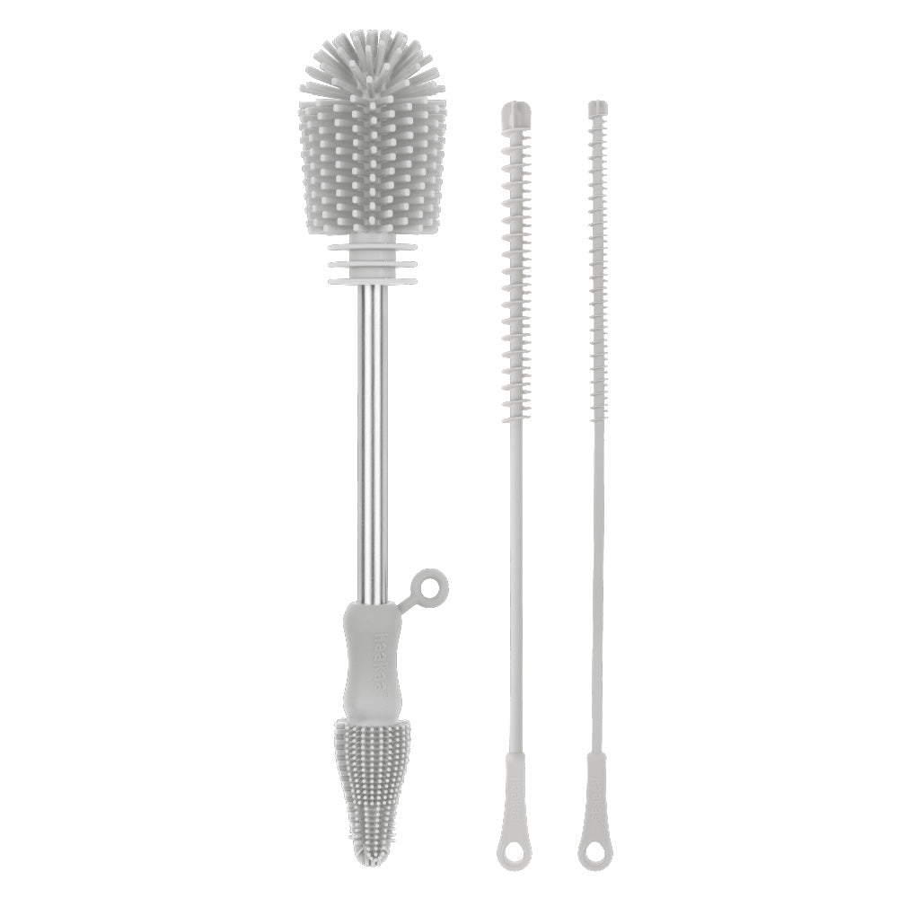 Haakaa silicone cleaning brush kit with bottle brush and two straw brushes for baby bottles and pumps