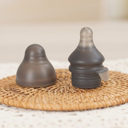 Silicone feeding nipple and protective cap for on-the-go baby feeding with yummy pouches
