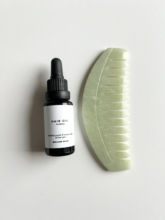 Hair oil and gua sha jade comb bundle