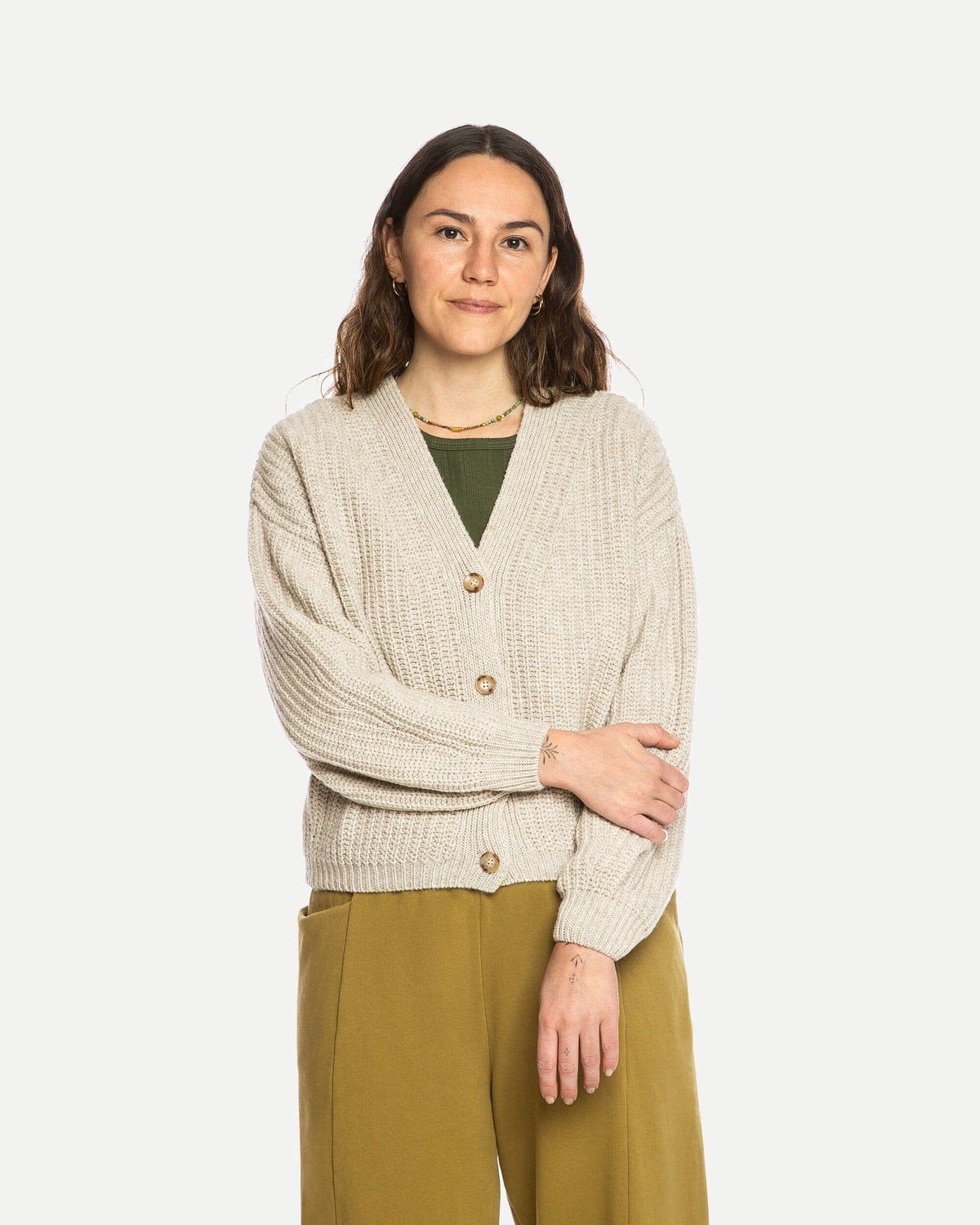 Organic knit cardigan – salt